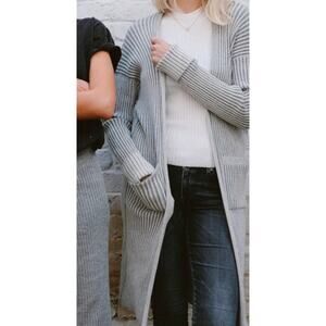 Eleven Six Alpaca Silk Cardigan Duster Sweater One Size Gray Ribbed Open Front